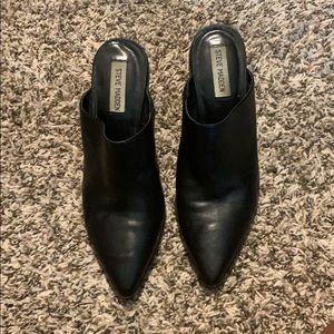 Black Chunky Heeled Mules